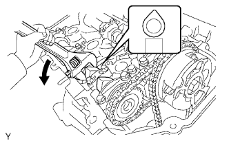 1GR-FE Valve clearance - Adjustment. Rotate the camshaft counterclockwise using the wrench so that the cam lobes of the No. 1 cylinder face upward as shown in the illustration.