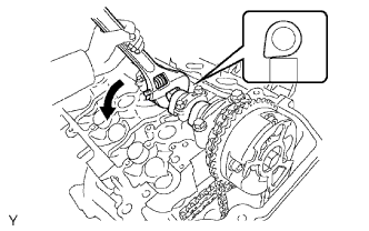1GR-FE Valve clearance - Adjustment. Rotate the No. 1 camshaft counterclockwise using a wrench so that the cam lobes of the No. 1 cylinder face downward as shown in the illustration.