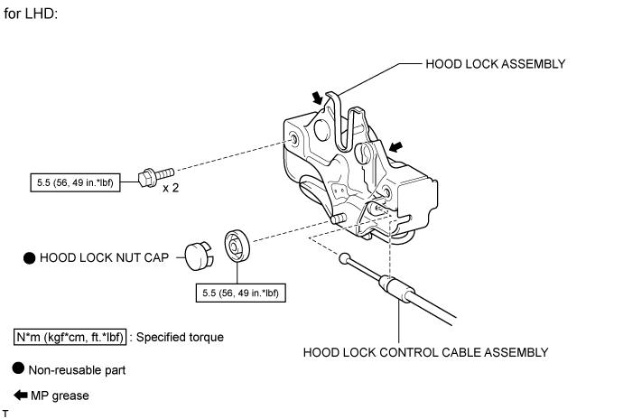 Hood Lock Control Cable Assembly - Components. DOOR / HATCH. Land Cruiser URJ200  URJ202 GRJ200 VDJ200