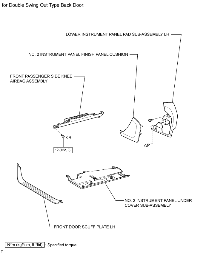 Land Cruiser. Urj200, 202 Grj200 Vdj200.Supplemental Restraint Systems.Airbag System.Knee Airbag Assembly (For Front Passenger Side) Components