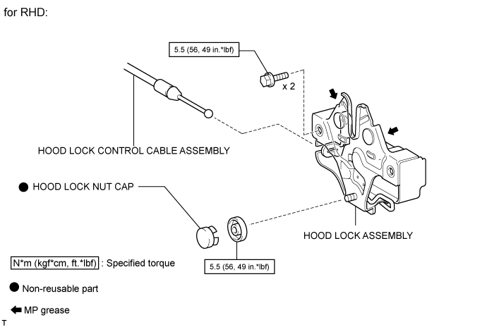 Hood Lock Control Cable Assembly - Components. DOOR / HATCH. Land Cruiser URJ200  URJ202 GRJ200 VDJ200