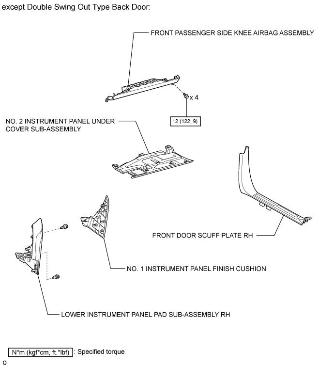 Land Cruiser. Urj200, 202 Grj200 Vdj200.Supplemental Restraint Systems.Airbag System.Knee Airbag Assembly (For Front Passenger Side) Components