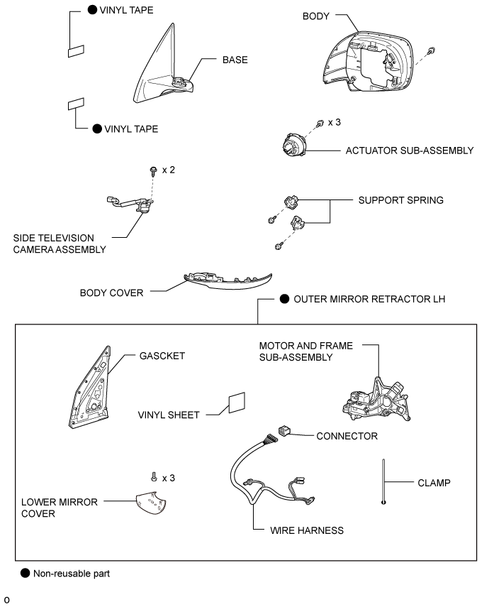 Land Cruiser. Urj200, 202 Grj200 Vdj200.Mirror (Ext).Power Mirror Control System (W/ Retract Mirror).Outer Rear View Mirror  Components