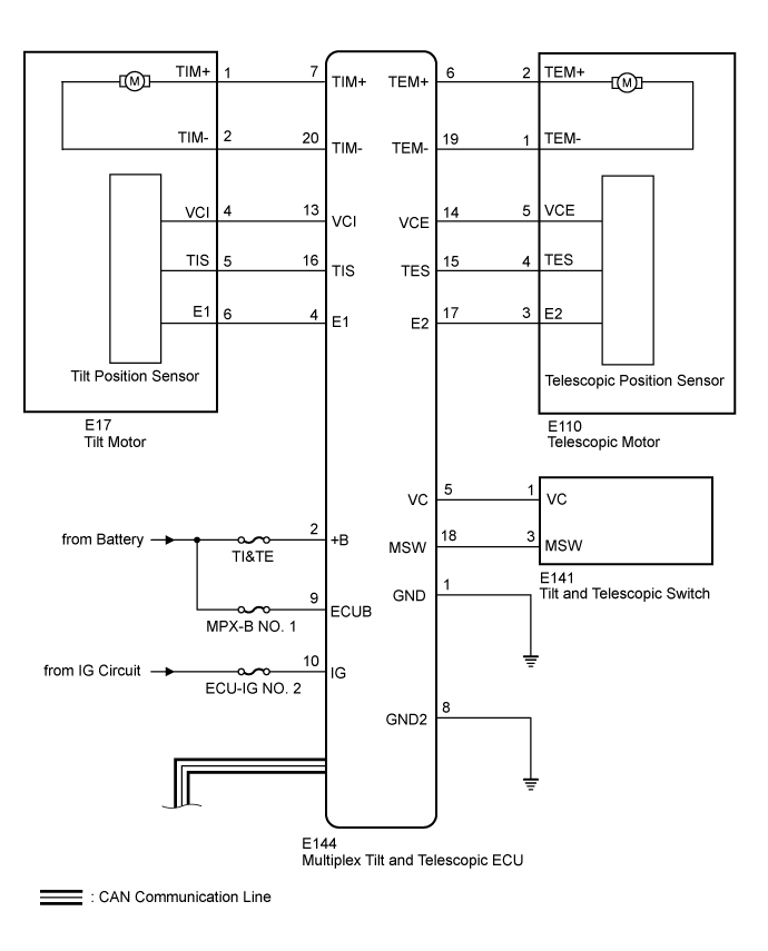 Land Cruiser. Urj200, 202 Grj200 Vdj200.Steering Column.Power Tilt And Power Telescopic Steering Column System.Power Tilt And Power Telescopic Steering Column System System Diagram