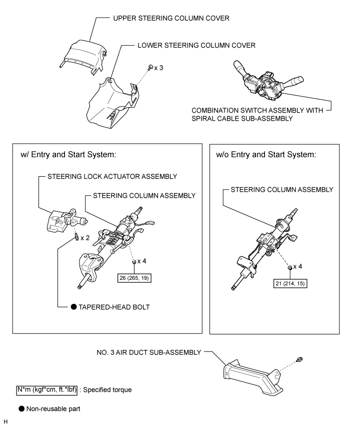 Land Cruiser. Urj200, 202 Grj200 Vdj200.Steering Column.Power Tilt And Power Telescopic Steering Column System.Steering Column Assembly (For Manual Tilt And Manual Telescopic Steering Column) Components