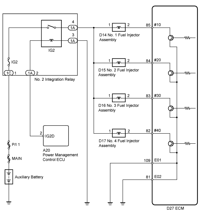 Lexus Fuel Injector Circuit. Wiring diagram.