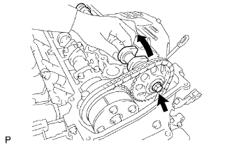 Удерживая распределительный вал № 2 рукой, временно затяните установочный болт ведущей звездочки распределительного вала двигателя 1AZ-FE