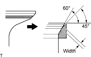 Блок двигателя 2AD-FHV. Если посадочное место слишком низко на торце клапана, используйте резцы под углом 60° и 45°, чтобы исправить посадочное место.