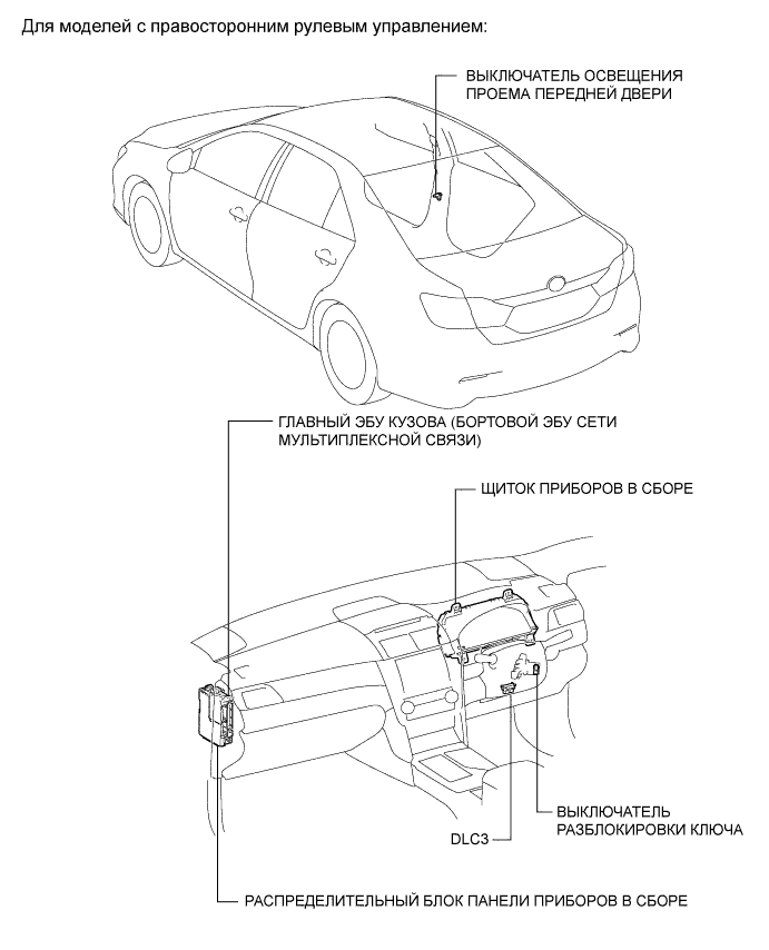 Camry ASV50 GSV50 ACV51.Дверные Замки.Система Управления Замками Дверей.Система оповещения о ключе, оставленном в замке зажигания расположение деталей