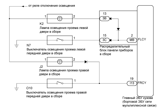 Camry ASV50 GSV50 ACV51.Освещение (Салона).Система Освещения.Система освещения  цепь выключателя освещения проема передней двери