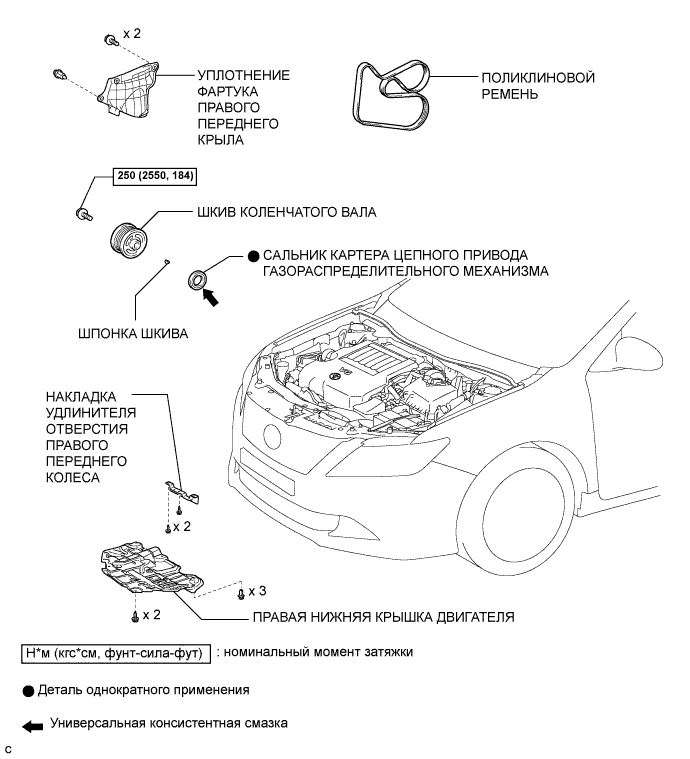 Camry ASV50 GSV50 ACV51.Механическая Часть Двигателя 2Gr-Fe.Двигатель.Передний сальник коленчатого вала  узлы и детали