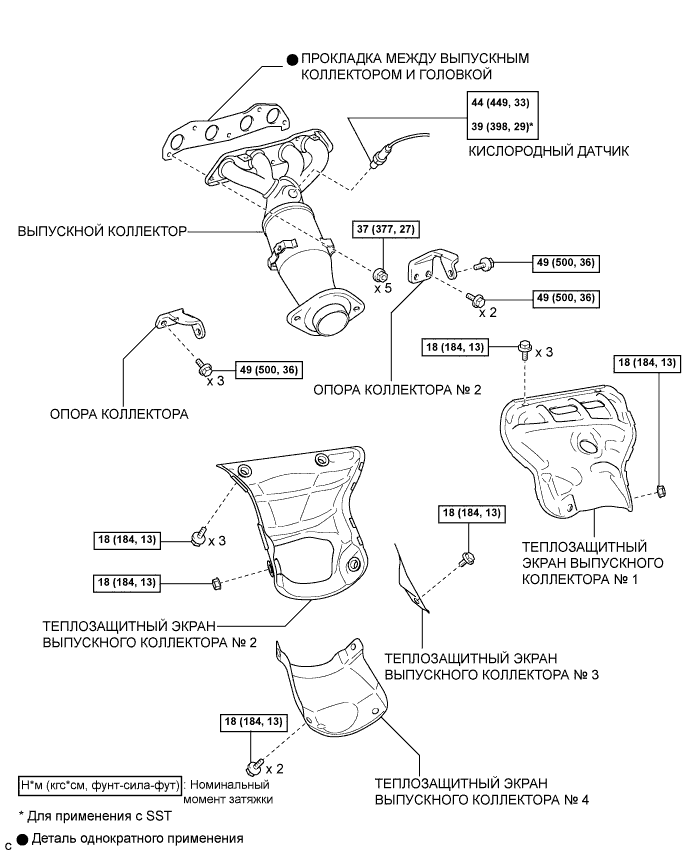 COROLLA, AURIS. ZZE150 ZRE151,152 NDE150.Система Выпуска 4Zz-Fe.Система Выпуска Отработавших Газов.Выпускной Коллектор  Узлы И Детали