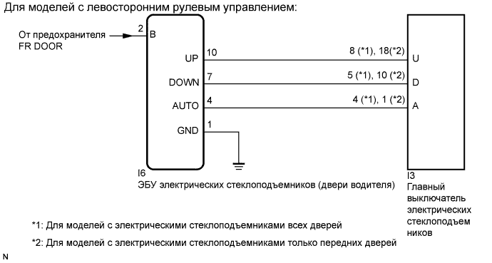 COROLLA, AURIS. ZZE150 ZRE151,152 NDE150.Ветровое Стекло Оконные Стекла.Система Управления Электрическими Стеклоподъемниками.Система Управления Электрическими Стеклоподъемниками  Цепь Электродвигателя Стеклоподъемника Двери Водителя