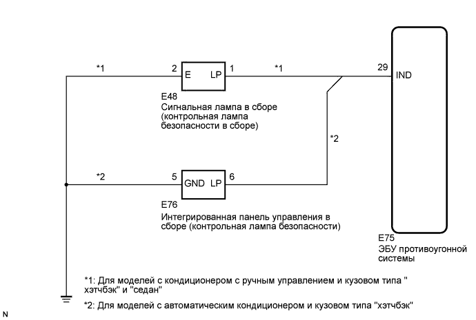 COROLLA, AURIS. ZZE150 ZRE151,152 NDE150.Устройства Противоугонной Системы.Противоугонная Система.Противоугонная Система  Цепь Контрольной Лампы Безопасности
