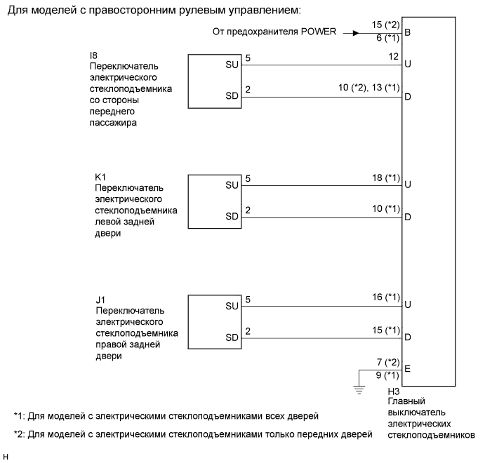 COROLLA, AURIS. ZZE150 ZRE151,152 NDE150.Ветровое Стекло Оконные Стекла.Система Управления Электрическими Стеклоподъемниками.Система Управления Электрическими Стеклоподъемниками  Цепь Главного Выключателя Электрических Стеклоподъемников