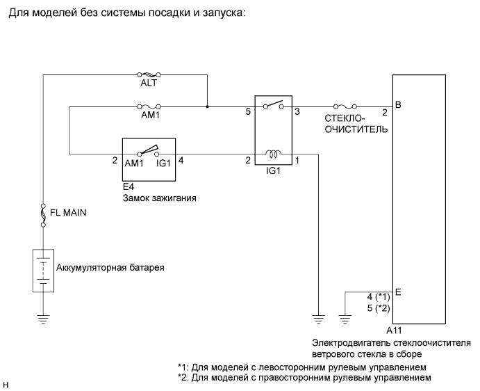 COROLLA, AURIS. ZZE150 ZRE151,152 NDE150.Стеклоочистители И Стеклоомыватели.Система Стеклоочистителей И Стеклоомывателей (Для Моделей С Датчиком Дождя).Система Стеклоочистителей И Стеклоомывателей (Для Моделей С Датчиком Дождя)  Цепь Питания Электродвигателя Стеклоочистителя