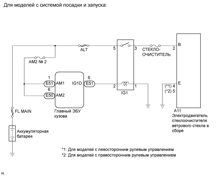 COROLLA, AURIS. ZZE150 ZRE151,152 NDE150.Стеклоочистители И Стеклоомыватели.Система Стеклоочистителей И Стеклоомывателей (Для Моделей С Датчиком Дождя).Система Стеклоочистителей И Стеклоомывателей (Для Моделей С Датчиком Дождя)  Цепь Питания Электродвигателя Стеклоочистителя