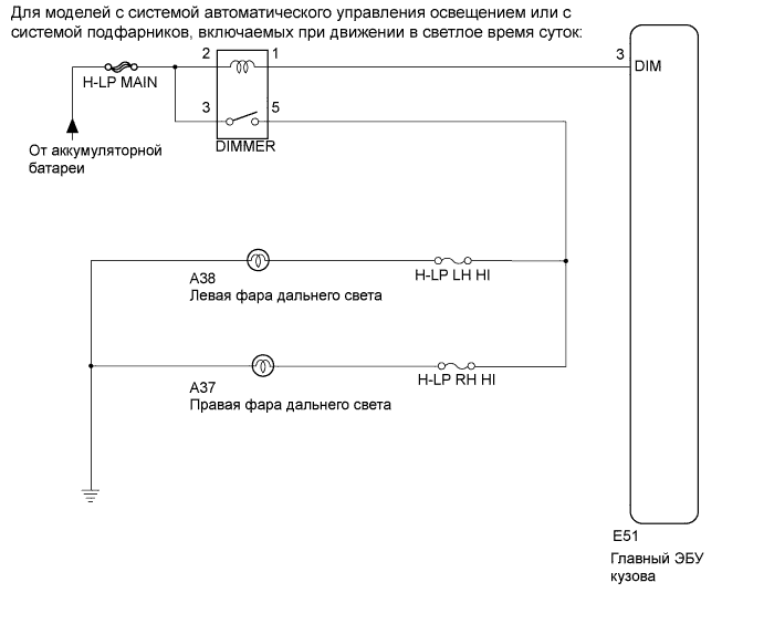 COROLLA, AURIS. ZZE150 ZRE151,152 NDE150.Освещение.Система Освещения.Система Освещения  Цепь Фар (Дальний Свет)