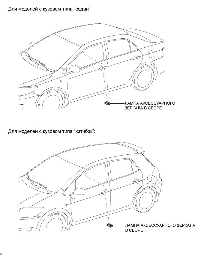 COROLLA, AURIS. ZZE150 ZRE151,152 NDE150.Освещение.Система Освещения.Лампа Аксессуарного Зеркала  Узлы И Детали