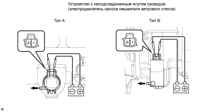 COROLLA, AURIS. ZZE150 ZRE151,152 NDE150.Стеклоочистители И Стеклоомыватели.Система Стеклоочистителей И Стеклоомывателей (Для Моделей С Датчиком Дождя).Электродвигатель Насоса Переднего Омывателя (Для Моделей С Кузовом Типа Хэтчбэк)  Проверка