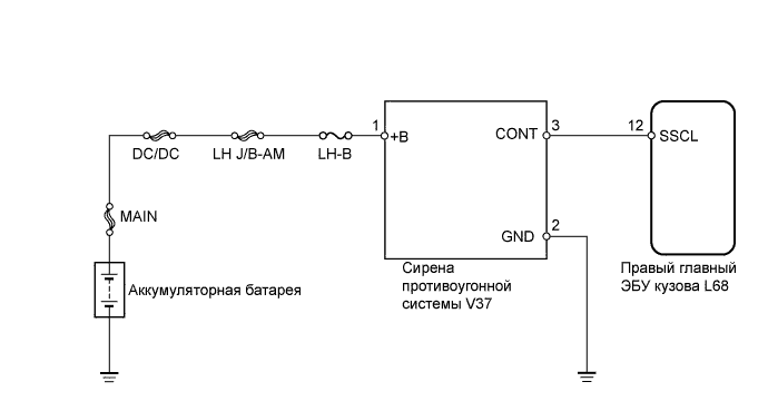 Lexus GS450h GWS191.Устройства Противоугонной Системы.Противоугонная Система (С Датчиком Проникновения).Противоугонная Система (С Датчиком Проникновения)  Цепь Сирены Противоугонной Системы