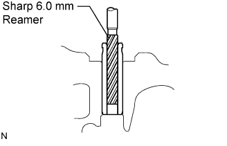Блок двигателя 2AD-FHV.  Используя острую развертку диаметром 6,0 мм, разверните направляющую втулку.