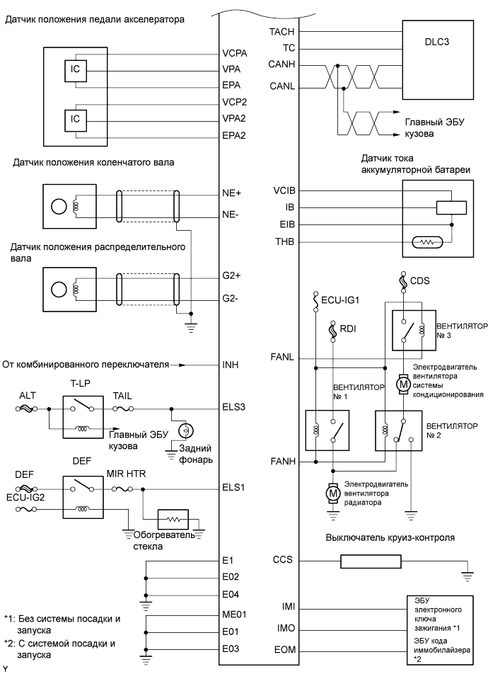 Схема системы управления двигателем 1AZ-FE, без системы запуска и посадки часть 3